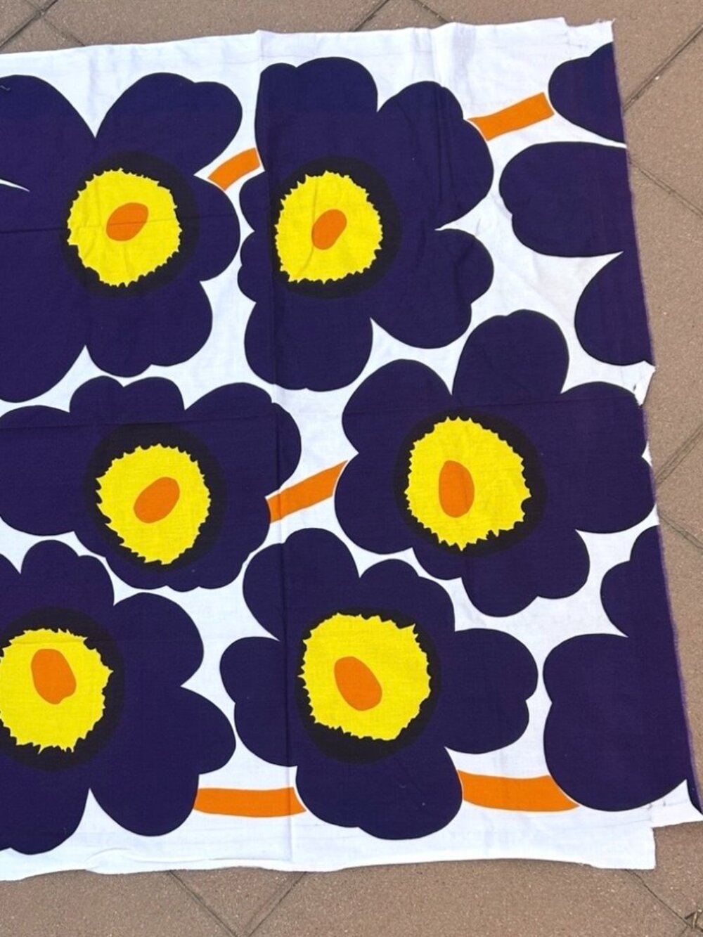 Vintage Marimekko Unikko Purple and Yellow Flower Fabric 43" x 51 1/2"